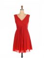 Flare Mini Length Red Dama Dress for Quinceanera Chiffon Sleeveless Ruching
