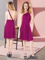 Mini Length Criss Cross Bridesmaid Gown Fuchsia for Prom and Party and Wedding Party with Ruching