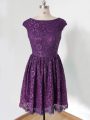 Perfect Lace Bridesmaid Dress Dark Purple Lace Up Sleeveless Knee Length