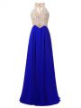 Royal Blue High-neck Neckline Beading Sleeveless Zipper