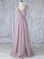 Lavender Sleeveless Tulle Criss Cross Bridesmaid Dress for Prom and Wedding Party