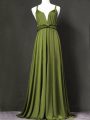 Olive Green Sleeveless Ruching Floor Length Bridesmaid Dresses