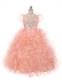 Organza Straps Sleeveless Lace Up Beading and Ruffles Little Girls Pageant Dress Wholesale in Peach