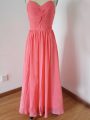Flare Watermelon Red Zipper Wedding Party Dress Ruching Sleeveless Floor Length