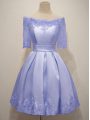 Half Sleeves Lace Up Knee Length Lace Bridesmaid Dress