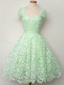 Apple Green Lace Up Bridesmaids Dress Lace Cap Sleeves Knee Length