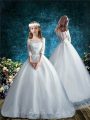 Noble White Off The Shoulder Neckline Lace Flower Girl Dresses for Less Half Sleeves Clasp Handle