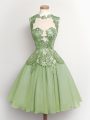 Green Lace Up Wedding Party Dress Lace Sleeveless Knee Length