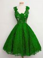Green Sleeveless Knee Length Lace Lace Up Damas Dress