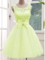Scoop Sleeveless Tulle Bridesmaid Dresses Lace and Bowknot Lace Up