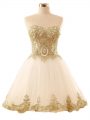 Sleeveless Mini Length Lace and Appliques Lace Up Prom Evening Gown with Champagne