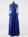 Suitable Floor Length Empire Long Sleeves Blue Mother Of The Bride Dress Zipper