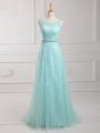 Customized Apple Green Prom Gown Prom and Party with Lace and Belt Scoop Long Sleeves Zipper