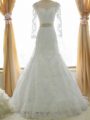 Vintage Tulle Long Sleeves Wedding Dress Brush Train and Lace and Appliques