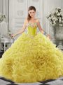 Sweetheart Sleeveless Court Train Lace Up Quinceanera Dresses Yellow Organza
