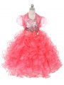 Beautiful Floor Length Ball Gowns Sleeveless Coral Red Kids Pageant Dress Lace Up