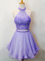 Pretty Lavender Organza Lace Up Wedding Party Dress Sleeveless Knee Length Beading