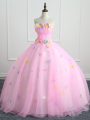 Strapless Sleeveless Lace Up Quinceanera Dress Pink Organza