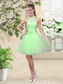 Lace Up Wedding Party Dress Lace and Belt Sleeveless Knee Length