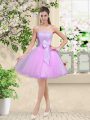 Lilac Organza Lace Up Off The Shoulder Sleeveless Knee Length Quinceanera Dama Dress Lace and Belt
