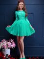 Exquisite Mini Length Lace Up Quinceanera Court of Honor Dress Turquoise for Prom and Party with Beading and Lace and Appliques