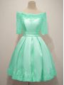 Turquoise Lace Up Off The Shoulder Lace Bridesmaids Dress Taffeta Half Sleeves