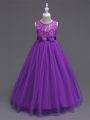 Purple Sleeveless Tulle Zipper Kids Pageant Dress for Wedding Party