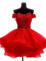 Sweet Mini Length Red Ball Gown Prom Dress Off The Shoulder Sleeveless Zipper