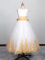 Sleeveless Lace Up Floor Length Appliques Little Girl Pageant Dress