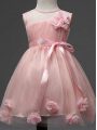 Sleeveless Knee Length Hand Made Flower Zipper Little Girls Pageant Dress Wholesale with Pink