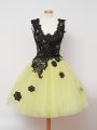 Custom Made Knee Length Zipper Damas Dress Yellow for Prom and Party and Wedding Party with Lace