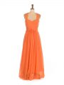 Best Straps Sleeveless Bridesmaid Dresses Floor Length Lace Orange Red Chiffon