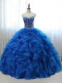 Customized Sleeveless Lace Up Floor Length Beading and Ruffles Sweet 16 Dress