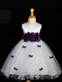 Sleeveless Appliques and Bowknot and Hand Made Flower Zipper Little Girls Pageant Gowns