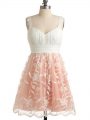 Lace Bridesmaids Dress Peach Lace Up Sleeveless Knee Length