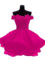 Edgy Fuchsia Sleeveless Beading and Lace and Appliques and Ruffles Mini Length