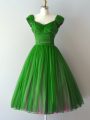Custom Fit Knee Length A-line Cap Sleeves Green Dama Dress for Quinceanera Lace Up