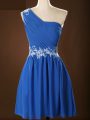 Blue Sleeveless Mini Length Appliques and Ruching Zipper Quinceanera Court Dresses