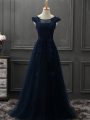 Latest Navy Blue Sleeveless Tulle Lace Up Mother Of The Bride Dress for Prom and Party