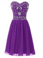 Clearance Knee Length Zipper Cocktail Dress Eggplant Purple for Prom and Party and Sweet 16 with Beading