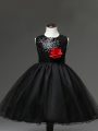 Scoop Sleeveless Zipper Child Pageant Dress Black Tulle