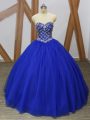 Floor Length Royal Blue Quince Ball Gowns Sweetheart Sleeveless Lace Up