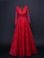 Eye-catching Red Long Sleeves Tulle Lace Up Mother Of The Bride Dress for Prom and Party and Military Ball