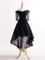 Black Straps Neckline Lace Prom Evening Gown Half Sleeves Lace Up