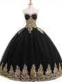 Sexy Black Tulle Lace Up Sweet 16 Dress Sleeveless Floor Length Appliques