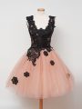 Peach Zipper Straps Lace Dama Dress for Quinceanera Tulle Sleeveless