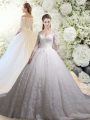 High Quality White Zipper Off The Shoulder Lace Wedding Gown Tulle 3 4 Length Sleeve Chapel Train