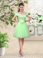 Cheap Apple Green Lace Up V-neck Lace and Belt Bridesmaids Dress Tulle Cap Sleeves