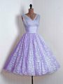 Flirting Lavender A-line Lace Wedding Guest Dresses Lace Up Lace Sleeveless Mini Length