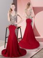 Wine Red Sleeveless Beading Side Zipper Oscars Dresses